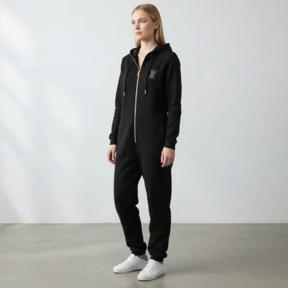 Savage X Fenty Black Hooded Zip Up Jumpsuit One‎ Piece Loungewear Unisex L